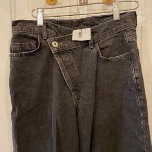 ASOS COLLUSION Boyfriend Jeans in Washed Black w Cross Waistband UK size 26/30